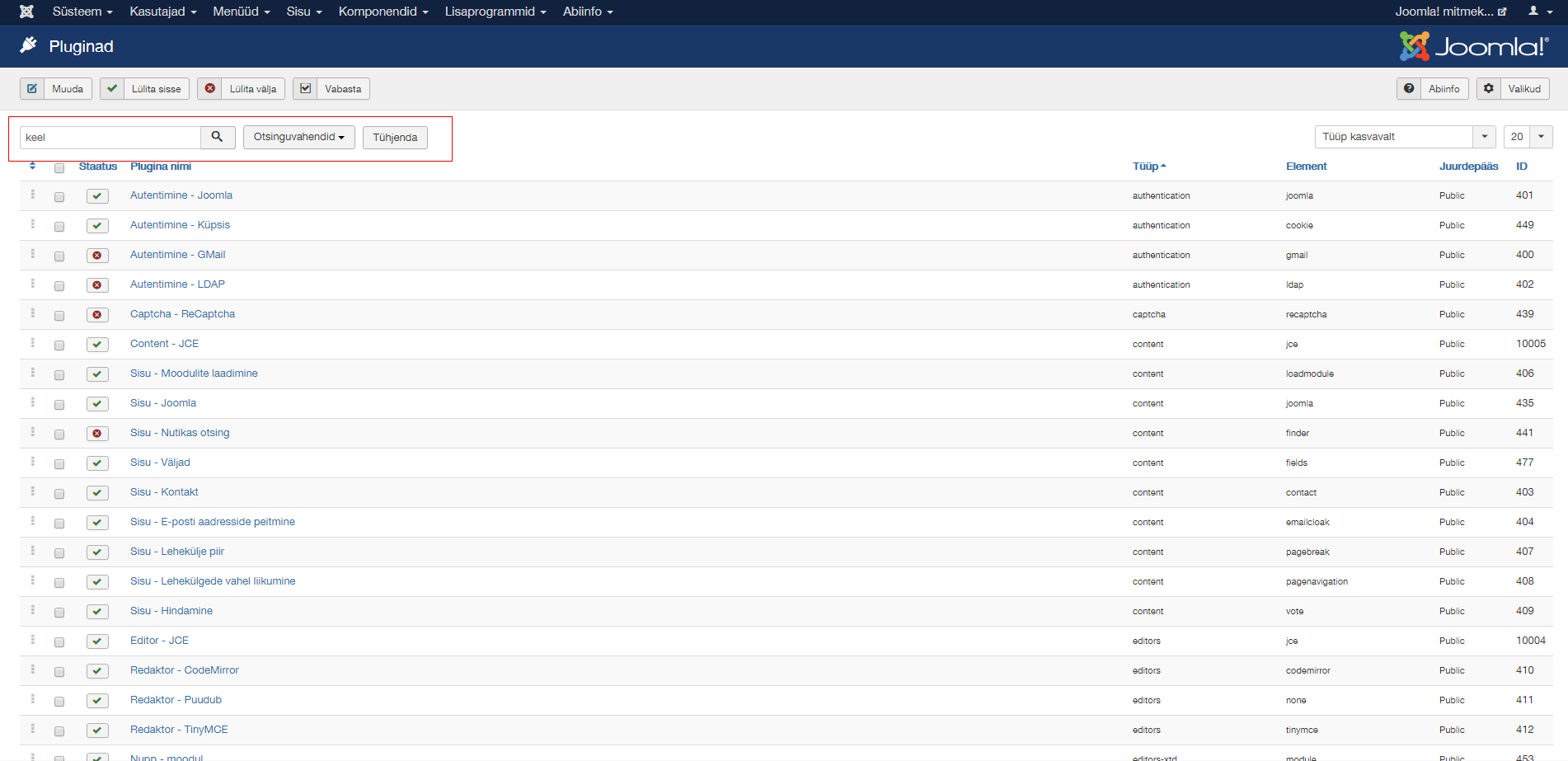 Joomla! Pluginate otsing