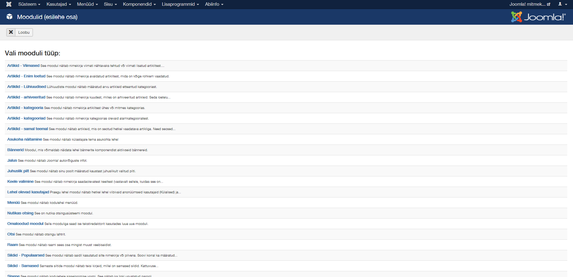 Joomla! moodulite valik