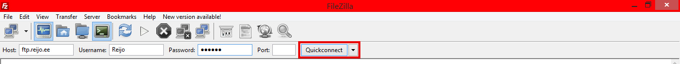 FileZilla kiirühendus